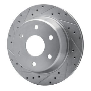 Cadillac Escalade Brake Rotor (1) - Rear Left - R1 Concepts - Drilled & Slotted - Silver - `00-`14